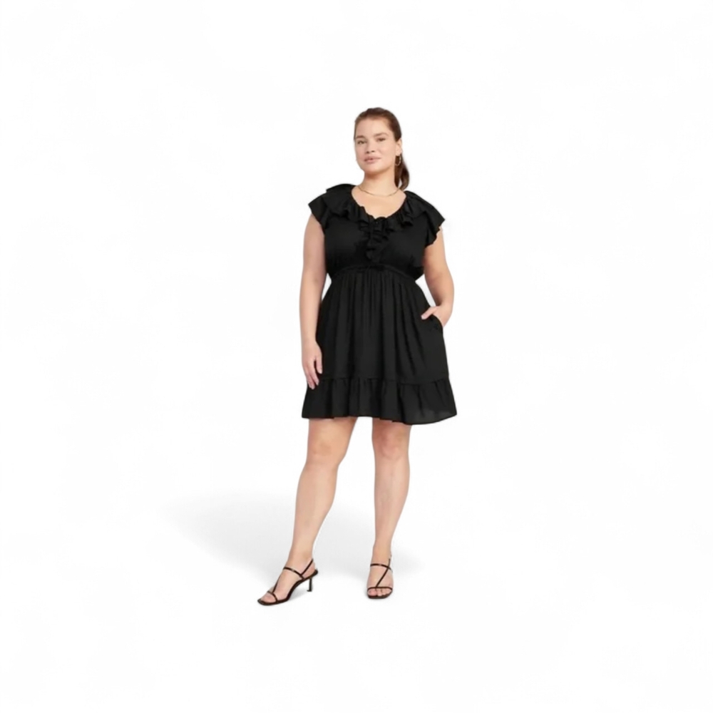Old Navy Black Waist Defined Ruffle Trim Mini Dress XL